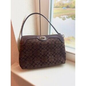 Coach Classic Brown Logo Turnlock Mini Purse Wristlet in Excellent Condition